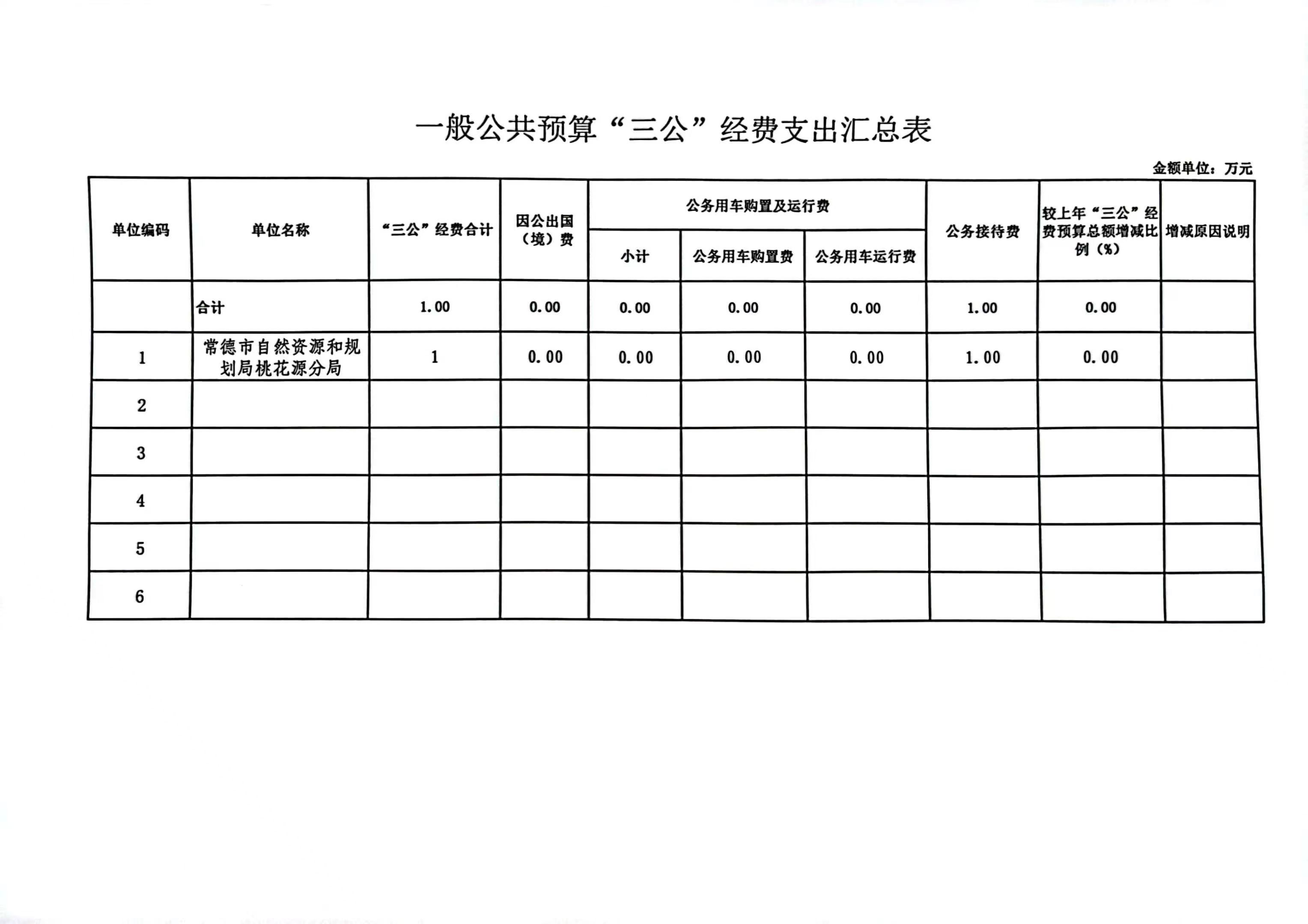自然资源和规划局桃花源分局2024年一般公共预算"三公"经费支出汇总表